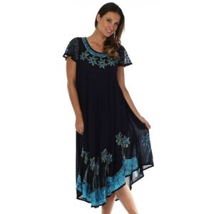 Sakkas Batik Palm Tree Cap Sleeve Caftan Dress / Cover Up One Size NWT